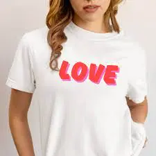 white tee embroidered with love