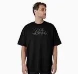 black tee shirt embroidered with good morning